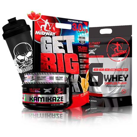 Kit Hipercalórico Get Big 3kg + War 6 + Kamikaze + Coq - Midway Military Trail - Midway labs Menor preço em Kit Hipercalórico Get Big 3kg + War 6 + Kamikaze + Coq - Midway Military Trail - Midway labs