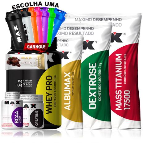 Kit Hipertrofia Ganho De Massa Completo - Max Titanium Menor preço em Kit Hipertrofia Ganho De Massa Completo - Max Titanium