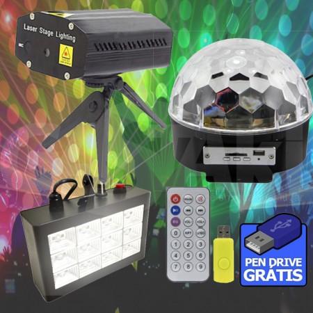 Kit Iluminação Festa DJ balada Strobo LED Laser Globo de Luz - Atco Menor preço em Kit Iluminação Festa DJ balada Strobo LED Laser Globo de Luz - Atco
