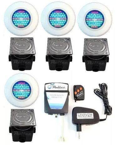 Kit Iluminação para Piscina 4 Led 65 ABS RGB Colorido + Comando e Controle Remoto + Caixa de Passagem - Até 36 m² - Pooltec Menor preço em Kit Iluminação para Piscina 4 Led 65 ABS RGB Colorido + Comando e Controle Remoto + Caixa de Passagem - Até 36 m² - Pooltec