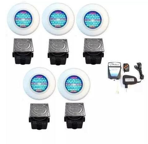 Kit Iluminação para Piscina 5 Led 65 ABS RGB Colorido + Comando e Controle Remoto + Caixa de Passagem - Até 45 m² - Pooltec Menor preço em Kit Iluminação para Piscina 5 Led 65 ABS RGB Colorido + Comando e Controle Remoto + Caixa de Passagem - Até 45 m² - Pooltec