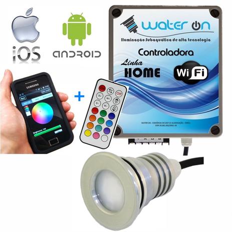 Kit Iluminação Piscina 1 Refletor 12w Led RGB + Controladora WiFi Plus - Water ON Menor preço em Kit Iluminação Piscina 1 Refletor 12w Led RGB + Controladora WiFi Plus - Water ON