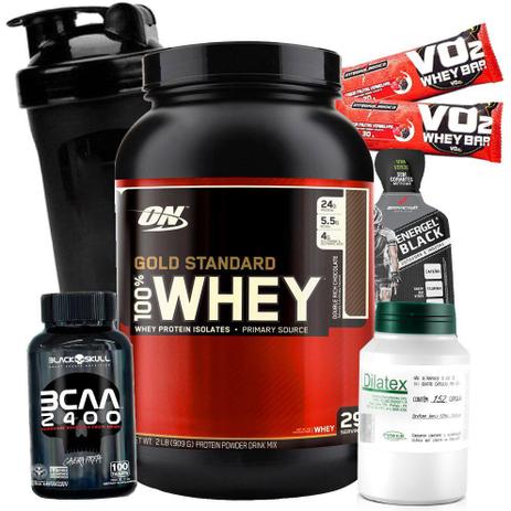 Kit Importado para Hipertrofia Muscular e Vaso Dilação Whey Gold Isolado Concentrado Bcaa Dilatex - Optimum nutrition é boa?