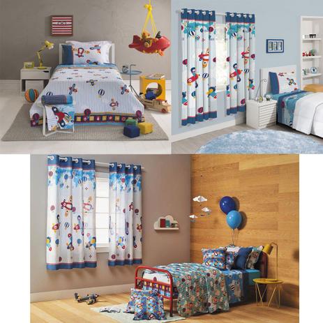 Kit Infantil Aviões Colcha Boutis + Jogo Cama + Cortina Santista Menor preço em Kit Infantil Aviões Colcha Boutis + Jogo Cama + Cortina Santista