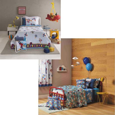 Kit Infantil Aviões Colcha Boutis + Jogo Cama Santista Menor preço em Kit Infantil Aviões Colcha Boutis + Jogo Cama Santista
