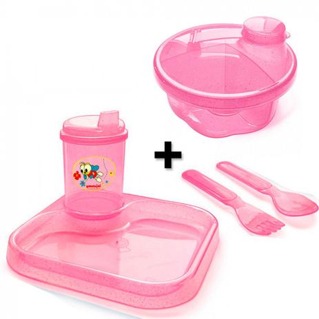 Kit Infantil com Porta Leite em Po + Prato, Copo + Garfo e Colher Rosa  Injetemp é boa?