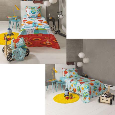 Kit Infantil Espacial Colcha Boutis + Cortina Com Forro Blackout Santista Menor preço em Kit Infantil Espacial Colcha Boutis + Cortina Com Forro Blackout Santista