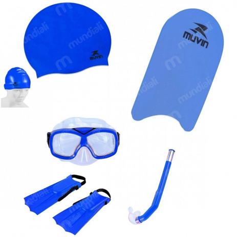 Kit Infantil Natacao Infantil Prancha Standard + Touca + Kit Mergulho Azul Muvin Menor preço em Kit Infantil Natacao Infantil Prancha Standard + Touca + Kit Mergulho Azul Muvin
