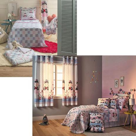 Kit Infantil Nina Colcha Boutis + Jogo Cama + Cortina Corta Luz Santista Menor preço em Kit Infantil Nina Colcha Boutis + Jogo Cama + Cortina Corta Luz Santista