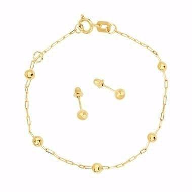 Kit Infantil Ouro 18k Pulseira Bola + Brinco Bola Recém Na - Total pratas Menor preço em Kit Infantil Ouro 18k Pulseira Bola + Brinco Bola Recém Na - Total pratas