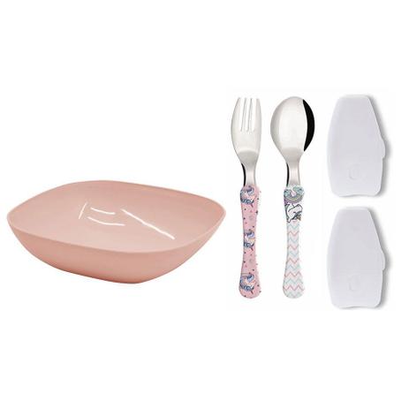 Kit Infantil Prato Bowl e Talheres Baby Kids Rosa Unicornio - Simonaggio Menor preço em Kit Infantil Prato Bowl e Talheres Baby Kids Rosa Unicornio - Simonaggio
