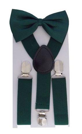 Kit Infantil Suspensório + Gravata Borboleta Verde Escuro - Suspenders Menor preço em Kit Infantil Suspensório + Gravata Borboleta Verde Escuro - Suspenders