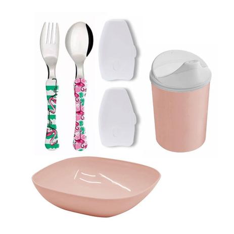 Kit Infantil Talher Prato Copo Tampa Bico Kids Rosa - Simonaggio Menor preço em Kit Infantil Talher Prato Copo Tampa Bico Kids Rosa - Simonaggio