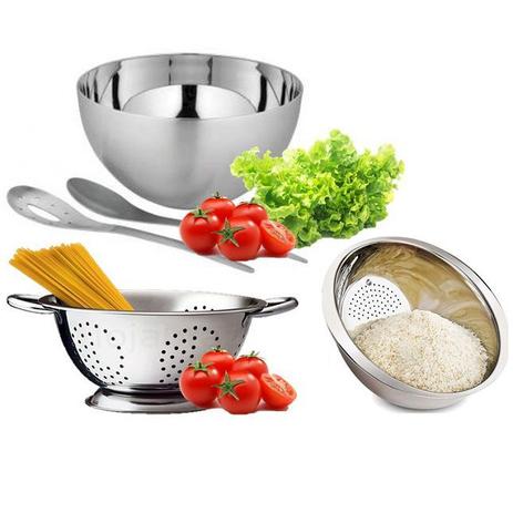 Kit Inox Saladeira+Escorredor Arroz + Escorredor Massa - CLASS HOME Menor preço em Kit Inox Saladeira+Escorredor Arroz + Escorredor Massa - CLASS HOME