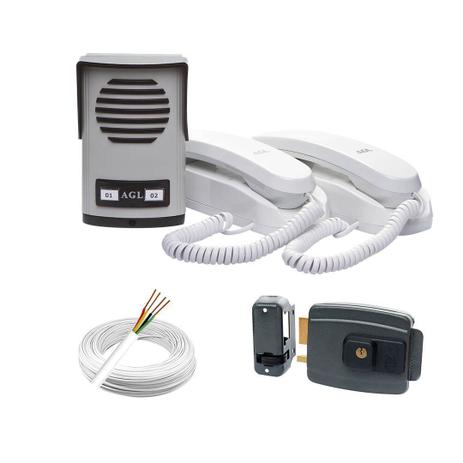 Kit Interfone 2 Pontos + Fechadura Elétrica Agl + 50m Cabo Menor preço em Kit Interfone 2 Pontos + Fechadura Elétrica Agl + 50m Cabo