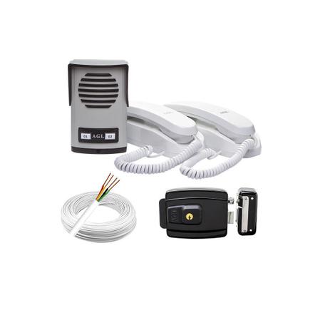 Kit Interfone 2 Pontos + Fechadura Elétrica Agl Reversível + 50m Cabo Menor preço em Kit Interfone 2 Pontos + Fechadura Elétrica Agl Reversível + 50m Cabo
