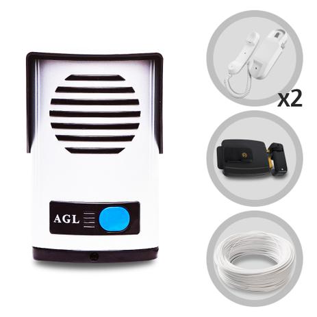 Kit Interfone Porteiro Eletrônico AGL + 01 Extensão + Fechadura Elétrica e Cabo Menor preço em Kit Interfone Porteiro Eletrônico AGL + 01 Extensão + Fechadura Elétrica e Cabo