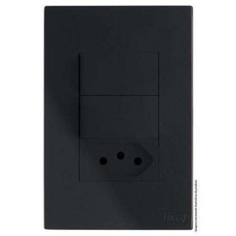 Kit Interruptor Duplo Paralelo + Tomada 20A 4X2 Brs12271-8Bk - Blux Recta Black Satin Fosco Menor preço em Kit Interruptor Duplo Paralelo + Tomada 20A 4X2 Brs12271-8Bk - Blux Recta Black Satin Fosco