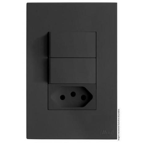 Kit Interruptor Duplo Simples + Tomada 10A 4X2 Brs12242-4Gf - Blux Recta Grafite Satin Fosco Menor preço em Kit Interruptor Duplo Simples + Tomada 10A 4X2 Brs12242-4Gf - Blux Recta Grafite Satin Fosco
