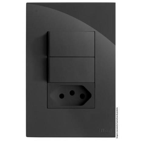 Kit Interruptor Duplo Simples + Tomada 20A 4X2 Brg11301-8Gf - Blux Recta Grafite Gloss Menor preço em Kit Interruptor Duplo Simples + Tomada 20A 4X2 Brg11301-8Gf - Blux Recta Grafite Gloss