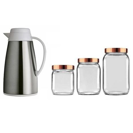 Kit Jarra Termica em INOX + Potes Cobre Rose Invicta Menor preço em Kit Jarra Termica em INOX + Potes Cobre Rose Invicta
