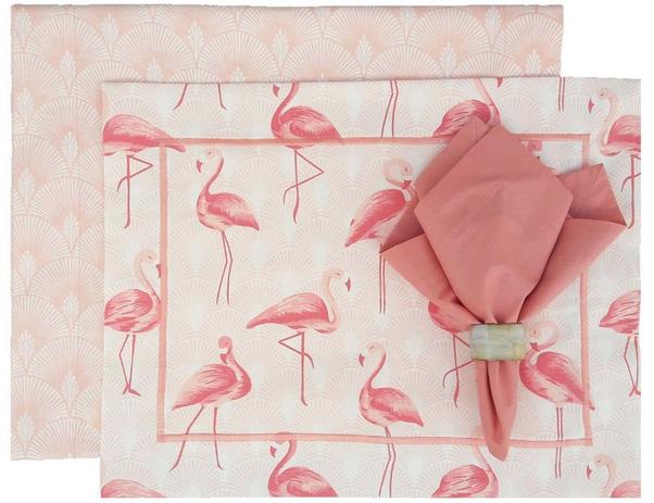 Kit Jogo Americano 8 Lugares Flamingos com Trilho Rosa com Anel de Alumínio - Americanos Cia Menor preço em Kit Jogo Americano 8 Lugares Flamingos com Trilho Rosa com Anel de Alumínio - Americanos Cia