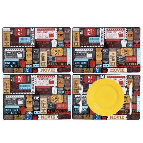 Kit Jogo Americano Cinema Estampado PVC Colorido 4 peças - Copacia Menor preço em Kit Jogo Americano Cinema Estampado PVC Colorido 4 peças - Copacia