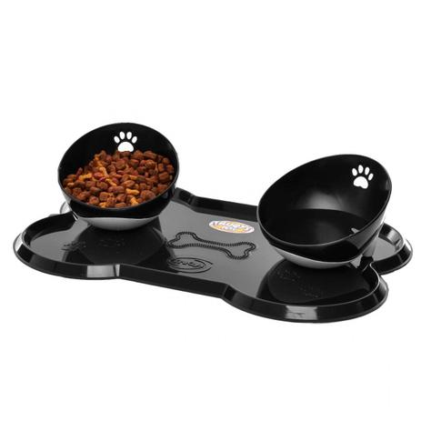 Kit Jogo Americano Formato Osso + 2 Comedouros Inclinados para Pet Preto Truqys Menor preço em Kit Jogo Americano Formato Osso + 2 Comedouros Inclinados para Pet Preto Truqys