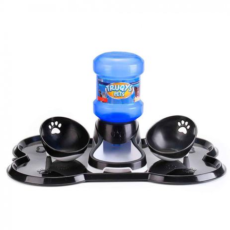 Kit Jogo Americano Osso com Bebedouro Automatico + 2 Comedouros para Pet Preto Truqys Menor preço em Kit Jogo Americano Osso com Bebedouro Automatico + 2 Comedouros para Pet Preto Truqys