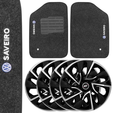 Kit Jogo Calotas DS4 Black Chrome Preta Cromada + Tapetes Grafite Saveiro G3 00 a 05 - Prime Menor preço em Kit Jogo Calotas DS4 Black Chrome Preta Cromada + Tapetes Grafite Saveiro G3 00 a 05 - Prime