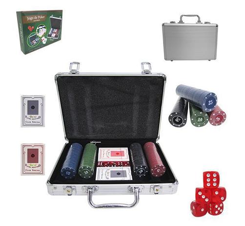 Kit jogo de poker 200 fichas + 2 baralhos + 5 dados + maleta - Imporiente Menor preço em Kit jogo de poker 200 fichas + 2 baralhos + 5 dados + maleta - Imporiente