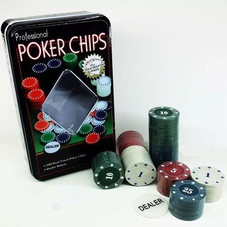 Kit Jogo de Poker c/ 100 Fichas Lata Original - 136288 - Barcelona Menor preço em Kit Jogo de Poker c/ 100 Fichas Lata Original - 136288 - Barcelona