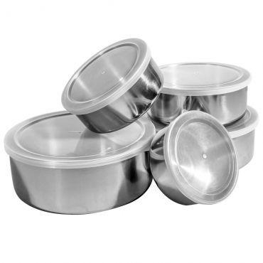 Kit jogo de potes e tigelas em inox com tampa em plastico 5 pecas - Gimp Menor preço em Kit jogo de potes e tigelas em inox com tampa em plastico 5 pecas - Gimp