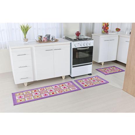 Menor preço em Kit Jogo Tapete De Cozinha 3 Peças Europa Madrid Margarida Lilás - Tapetes oasis
