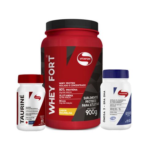 Kit Kfit Whey Fort Chocolate + Taurina + Ômega3 EPA DHA - Vitafor Menor preço em Kit Kfit Whey Fort Chocolate + Taurina + Ômega3 EPA DHA - Vitafor