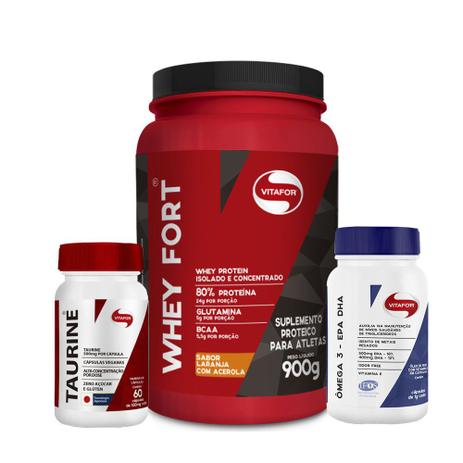 Kit Kfit Whey Fort Laranja Acerola+ Taurina + Ômega3 EPA DHA - Vitafor Menor preço em Kit Kfit Whey Fort Laranja Acerola+ Taurina + Ômega3 EPA DHA - Vitafor