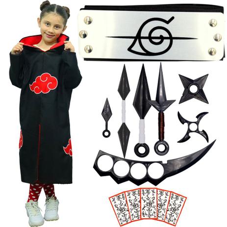 Kit Kunai Naruto + Manto Infantil Akatsuki + Bandana Itachi - Point Geeks -  Fantasia - Magazine Luiza