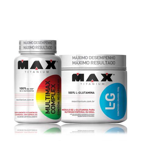 Kit L - Glutamina - 150g + Multimax Complex 90 cáps - Max tianium Menor preço em Kit L - Glutamina - 150g + Multimax Complex 90 cáps - Max tianium