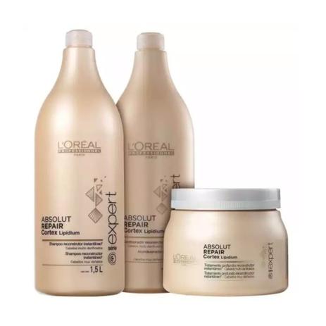 Kit L'oréal Professionnel Absolut Repair Cortex Lipidium Shampoo + Condicionador 1,5L + Máscara 500g - Loréal professionnel Menor preço em Kit L'oréal Professionnel Absolut Repair Cortex Lipidium Shampoo + Condicionador 1,5L + Máscara 500g - Loréal professionnel