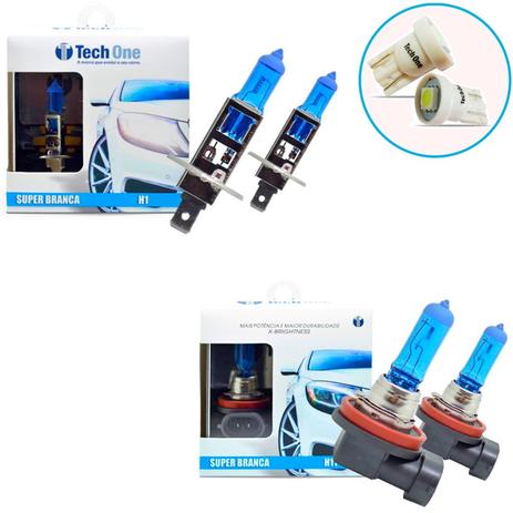 Kit Lampada H1 H11 Super Branca 8500k Tipo Xenon + Pingo Led - Techone Menor preço em Kit Lampada H1 H11 Super Branca 8500k Tipo Xenon + Pingo Led - Techone