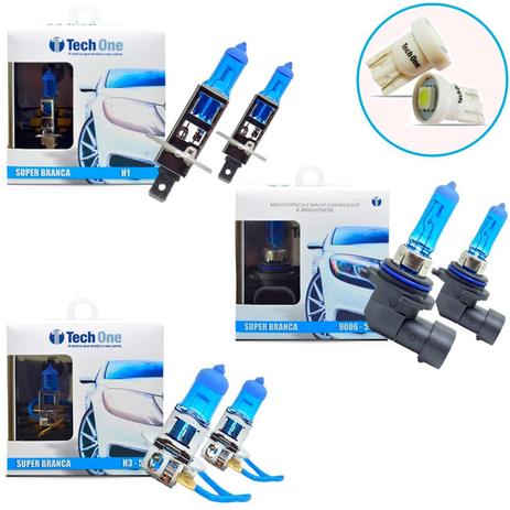 Kit Lampada H1 H3 HB4 Super Branca 8500k Tipo Xenon + Pingo Led - Techone Menor preço em Kit Lampada H1 H3 HB4 Super Branca 8500k Tipo Xenon + Pingo Led - Techone