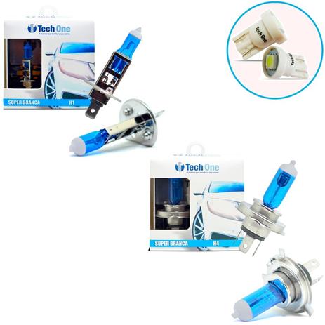 Kit Lampada H1 H4 Super Branca 6000k Tipo Xenon + Pingo Led - Techone Menor preço em Kit Lampada H1 H4 Super Branca 6000k Tipo Xenon + Pingo Led - Techone