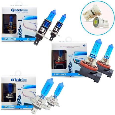Kit Lampada H1 H7 H8 Super Branca 8500k Tipo Xenon + Pingo Led - Techone Menor preço em Kit Lampada H1 H7 H8 Super Branca 8500k Tipo Xenon + Pingo Led - Techone