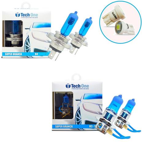 Kit Lampada H3 H4 Super Branca 8500k Tipo Xenon + Pingo Led - Techone Menor preço em Kit Lampada H3 H4 Super Branca 8500k Tipo Xenon + Pingo Led - Techone