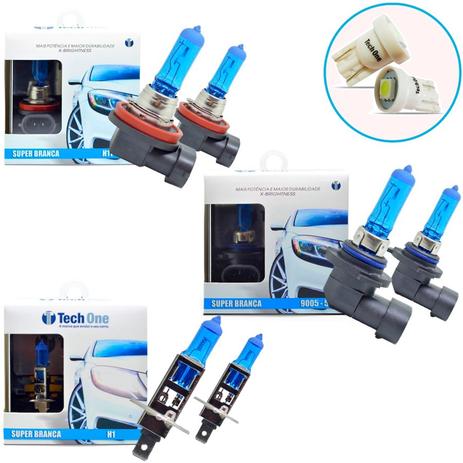 Kit Lampada HB3 H1 H11 Super Branca 8500k Tipo Xenon + Pingo Led - Techone Menor preço em Kit Lampada HB3 H1 H11 Super Branca 8500k Tipo Xenon + Pingo Led - Techone