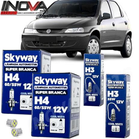 Menor preço em Kit Lampada Super Branca Celta 2000 A 2005 Farol Alto Baixo e Milha - Skyway
