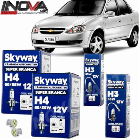 Kit Lampada Super Branca Corsa Classic 2002 A 2018 Farol Alto Baixo E Milha - Skyway Menor preço em Kit Lampada Super Branca Corsa Classic 2002 A 2018 Farol Alto Baixo E Milha - Skyway