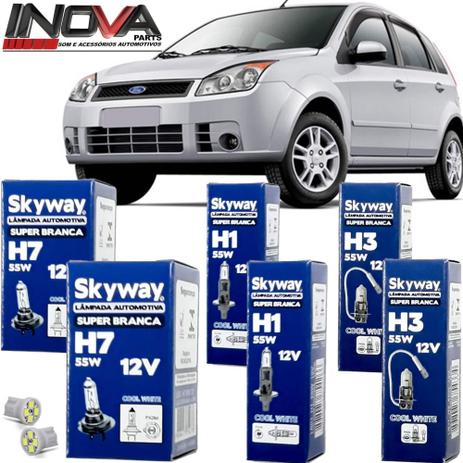 Menor preço em Kit Lampada Super Branca Ford Fiesta 2007 2008 2009 Farol Alto Baixo e Milha CERTIFICADA PELO INMETRO - Skyway