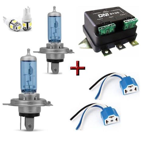 Kit Lampadas H4 100w 8500k Super Brancas Luz Forte Tipo Xenon + Soquete Porcelana Cerâmica + Rele Duplo + Pingo Led T10 - Hbl Menor preço em Kit Lampadas H4 100w 8500k Super Brancas Luz Forte Tipo Xenon + Soquete Porcelana Cerâmica + Rele Duplo + Pingo Led T10 - Hbl
