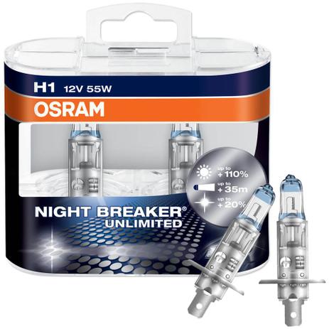 Kit Lâmpadas Halógenas Osram Night Breaker Unlimited H1 3400K Menor preço em Kit Lâmpadas Halógenas Osram Night Breaker Unlimited H1 3400K